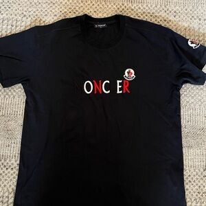 Moncler Black Tee with Red and White embroidered Accents